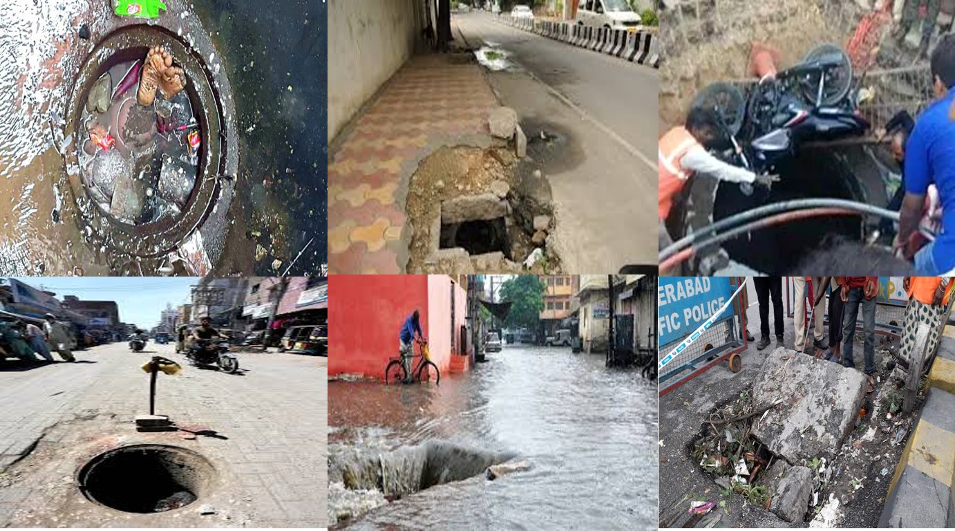 Pictures of Previous accidents in Hyderabad due to open manholes